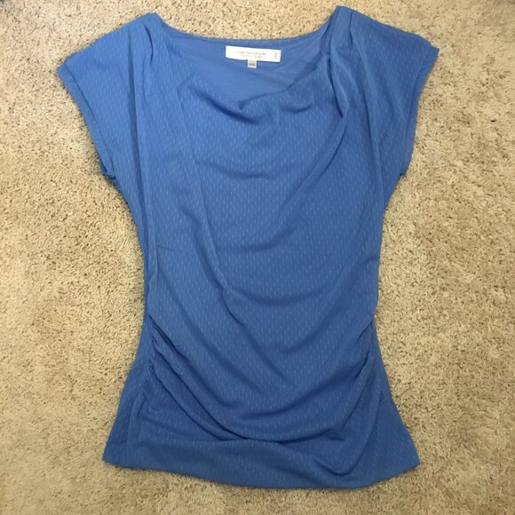 Periwinkle Blue Draping Double Layered Mesh Top - Picture 6 of 11